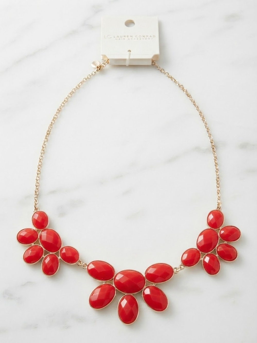 LC Lauren Conrad Bold Red Gemstone Bib Necklace